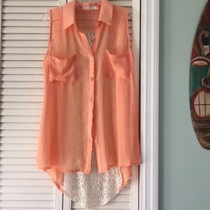 *Last chance going to good will tomorrow** Peach sheer button down S